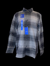 Load image into Gallery viewer, 1X NWT Greyscale windowpane plaid cotton long sleeve button down top w/ folded collar, button cuffs, &amp; chest pocket
