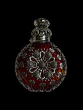 Load image into Gallery viewer, Silver-like &amp; red ornate setting round perfume bottle

