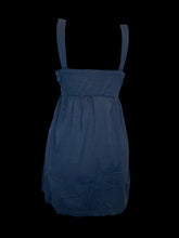Load image into Gallery viewer, S Dark blue sleeveless zip-up cotton dress w/ pleating details, pockets, &amp; elastic waist
