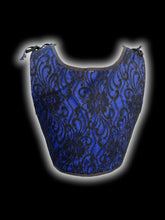 Load image into Gallery viewer, S Vintage Y2K Cobalt &amp; black lace lace-up corset
