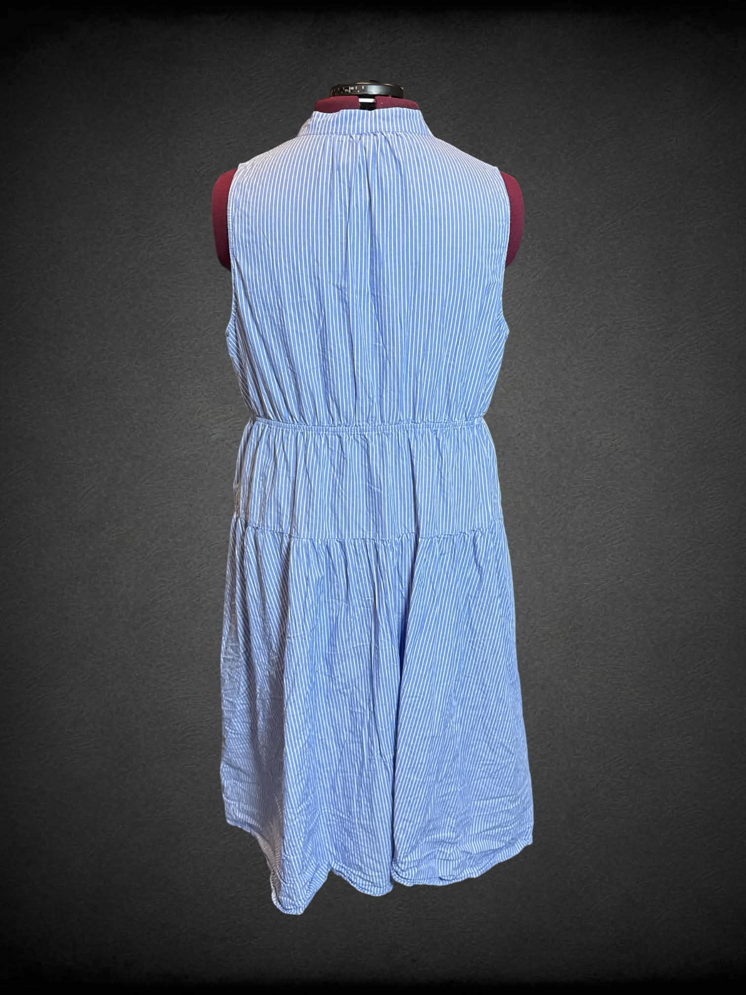 3X Who What Wear blue and white stripes sleeveless button down dress with elastic waistband