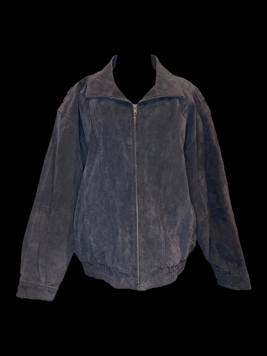 2X Vintage 80s dark brown leather zip up jacket w/ folded collar, button cuffs, & pockets