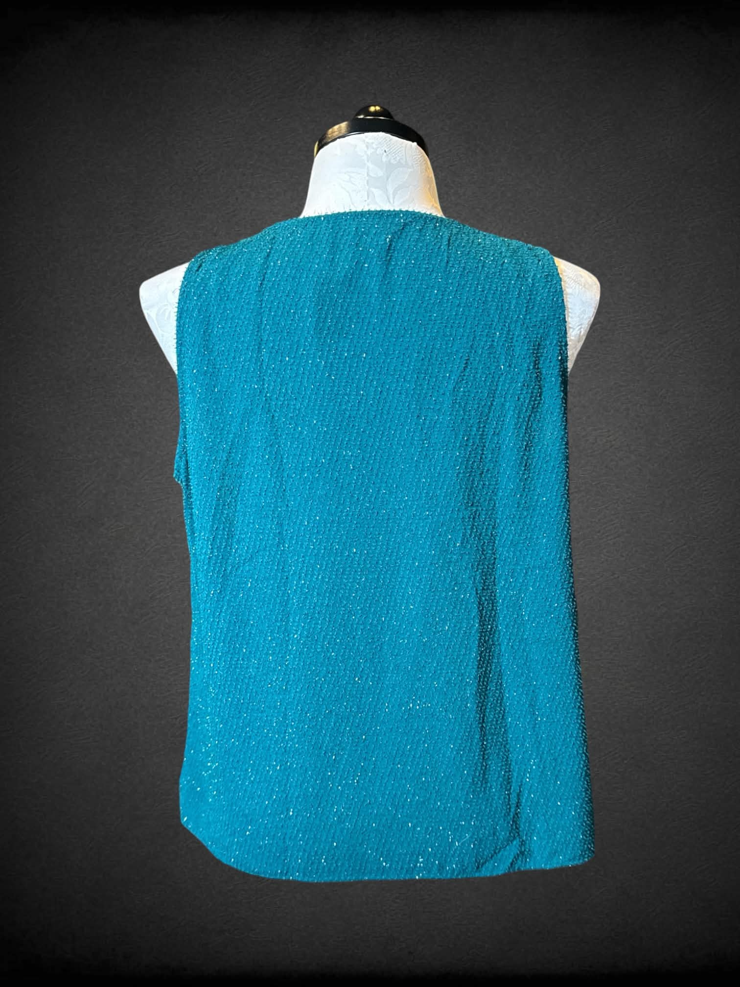 1X Nine West dark green sleeveless top with silver tinsel threading