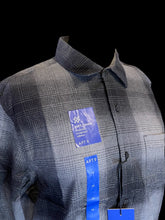 Load image into Gallery viewer, 1X NWT Greyscale windowpane plaid cotton long sleeve button down top w/ folded collar, button cuffs, &amp; chest pocket
