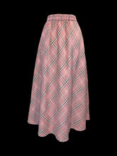 Load image into Gallery viewer, XL Pink, grey, &amp; white plaid wool blend maxi skirt w/ elastic waist, pockets, &amp; zipper closure
