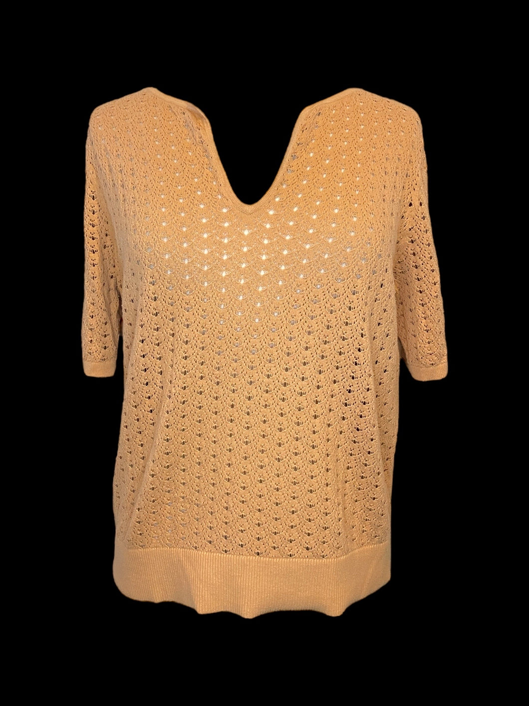 2X Peach cotton loose knit short sleeve notch neckline top