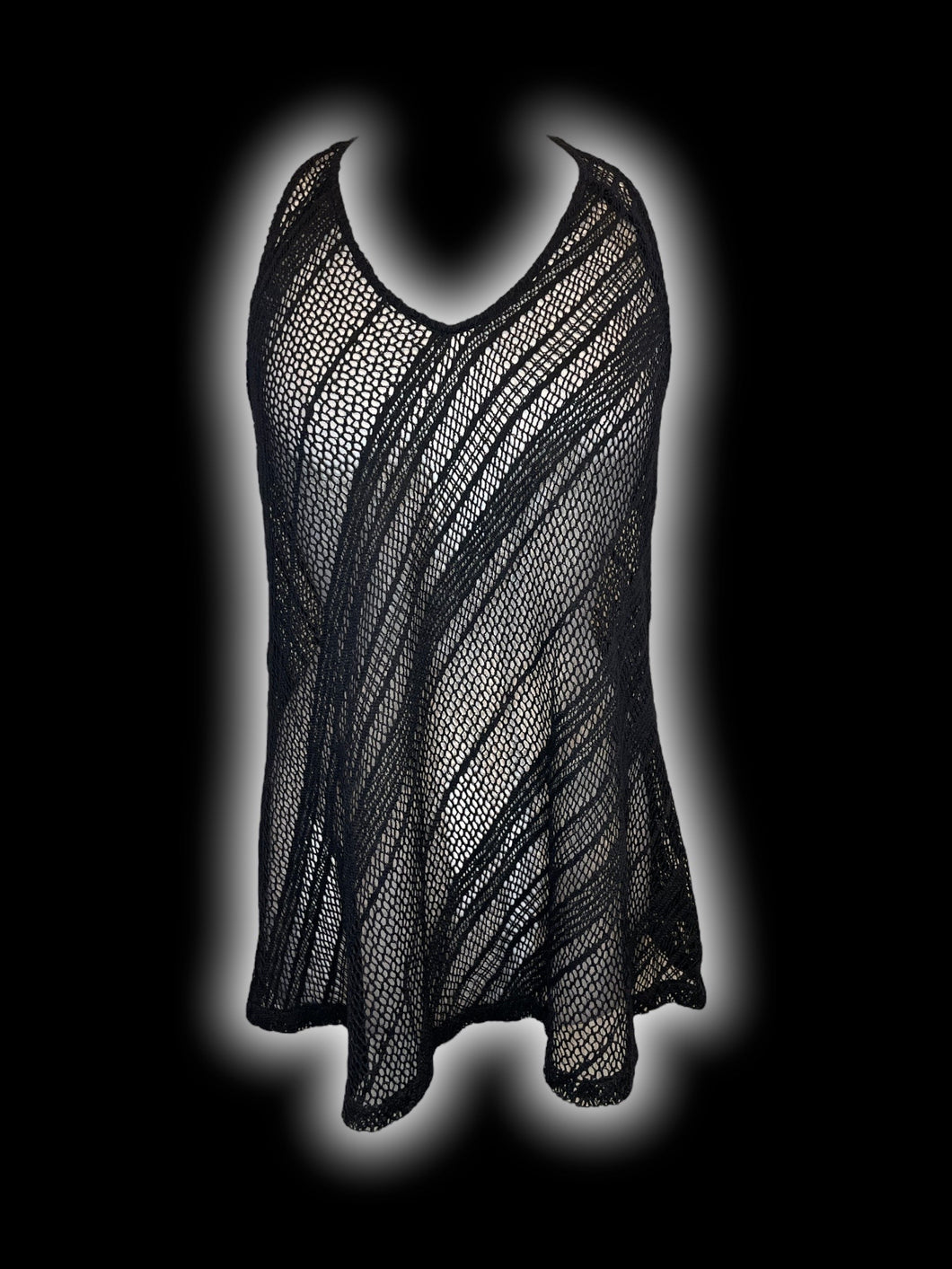 XL Black diamond fishnet sleeveless v-neckline top w/ crossing straps