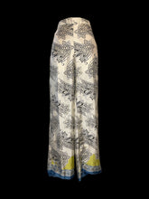 Load image into Gallery viewer, L Off-white, black, blue, &amp; yellow paisley pattern high waist wide leg pants w/ elastic waist, &amp; pockets
