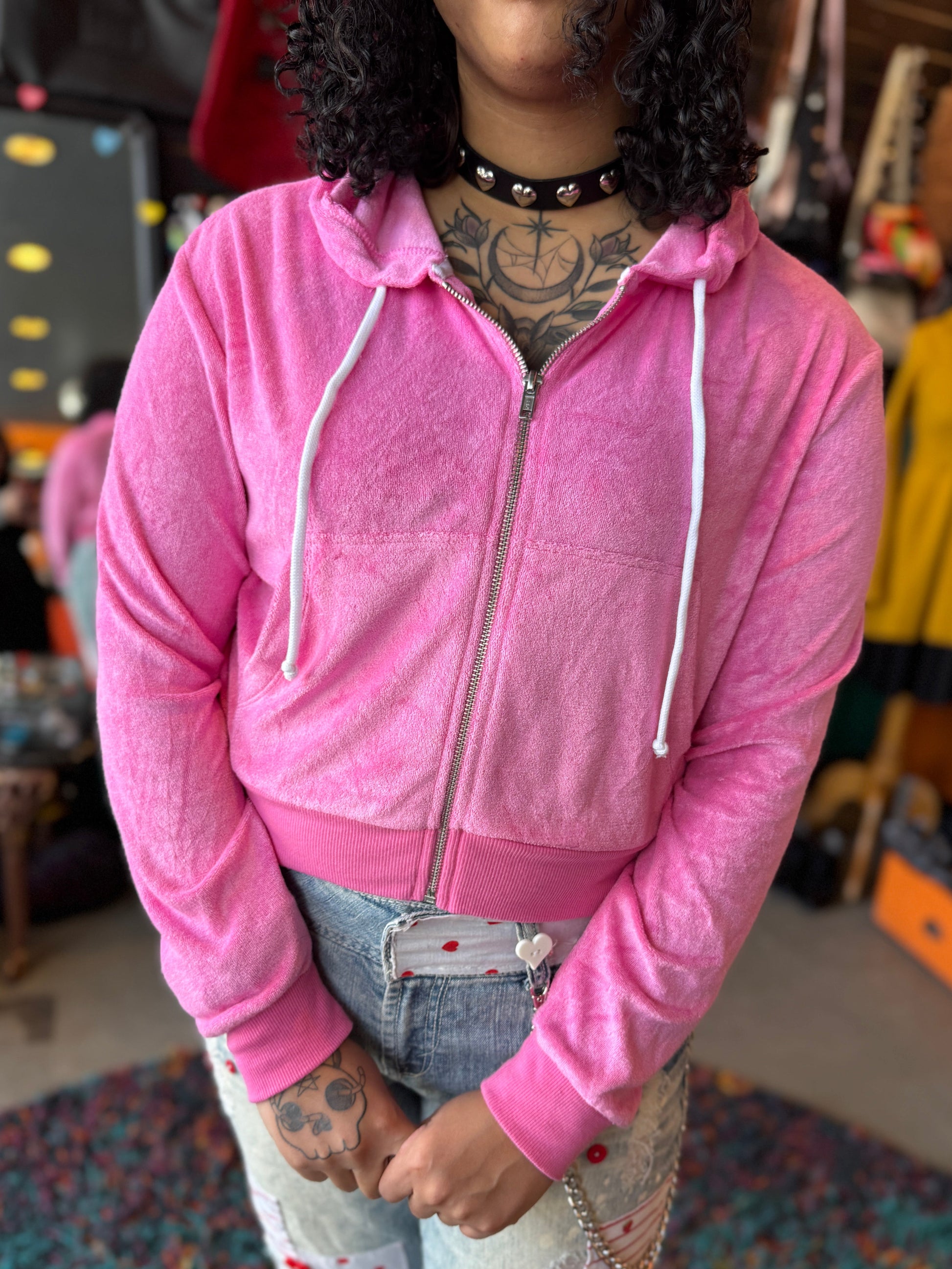 1X Colsie pink terricloth cropped zip hooded sweatshirt