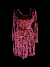 Load image into Gallery viewer, M Burgundy crushed velvet long sleeve scoop neck a-line dress
