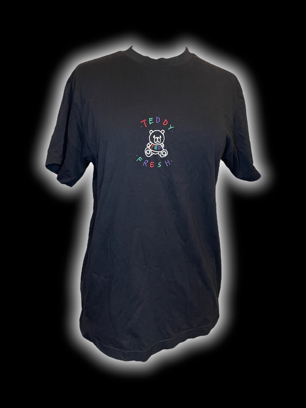 XL Black & multicolor “Teddy Fresh” logo embroidery short sleeve crew neckline top