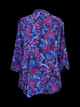 Load image into Gallery viewer, 2X Vintage 90s black, blue, &amp; purple 3/4 sleeve button down top w/ chest pockets, &amp; button cuffs
