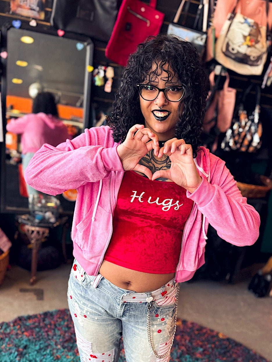 1X Colsie pink terricloth cropped zip hooded sweatshirt