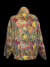 Load image into Gallery viewer, 0X Vintage 80s earth tone botanical pattern long sleeve high neckline zip-up jacket w/ shoulder pads, &amp; pockets
