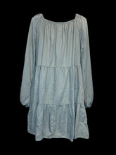 Load image into Gallery viewer, 2X NWT Grey blue ballon sleeve square neckline knee length dress w/ tiered skirt, &amp; elastic neckline &amp; cuffs
