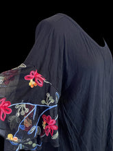 Load image into Gallery viewer, 3X Black flutter sleeve scoop neckline top w/ mesh &amp; floral embroidery details
