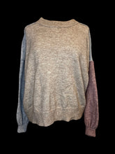 Load image into Gallery viewer, 3X Light brown, grey, &amp; light red paneling design long sleeve high neckline sweater
