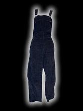 Load image into Gallery viewer, XL Black corduroy straight leg overalls w/ adjustable straps, side button closures, &amp; pockets
