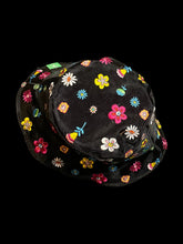 Load image into Gallery viewer, Black mesh &amp; multicolor floral embroidery bucket hat
