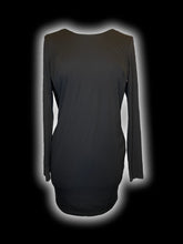 Load image into Gallery viewer, M Black long sleeve scoop neck low back mini dress w/ cape detail, &amp; zipper closure
