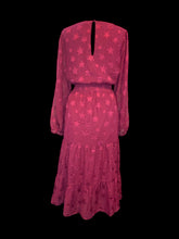 Load image into Gallery viewer, 1X NWT Berry star pattern balloon sleeve scoop neckline tiered maxi dress w/ button keyhole closure, &amp; shirred waist

