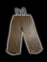 Load image into Gallery viewer, 3X NWT Black &amp; burnt orange windowpane plaid high waist straight leg pants w/ removable adjustable suspenders, cuffed hems, pockets, &amp; six button closure

