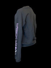 Load image into Gallery viewer, L Black, white, &amp; purple “Charli XCX” graphic long sleeve crew neck pullover sweater
