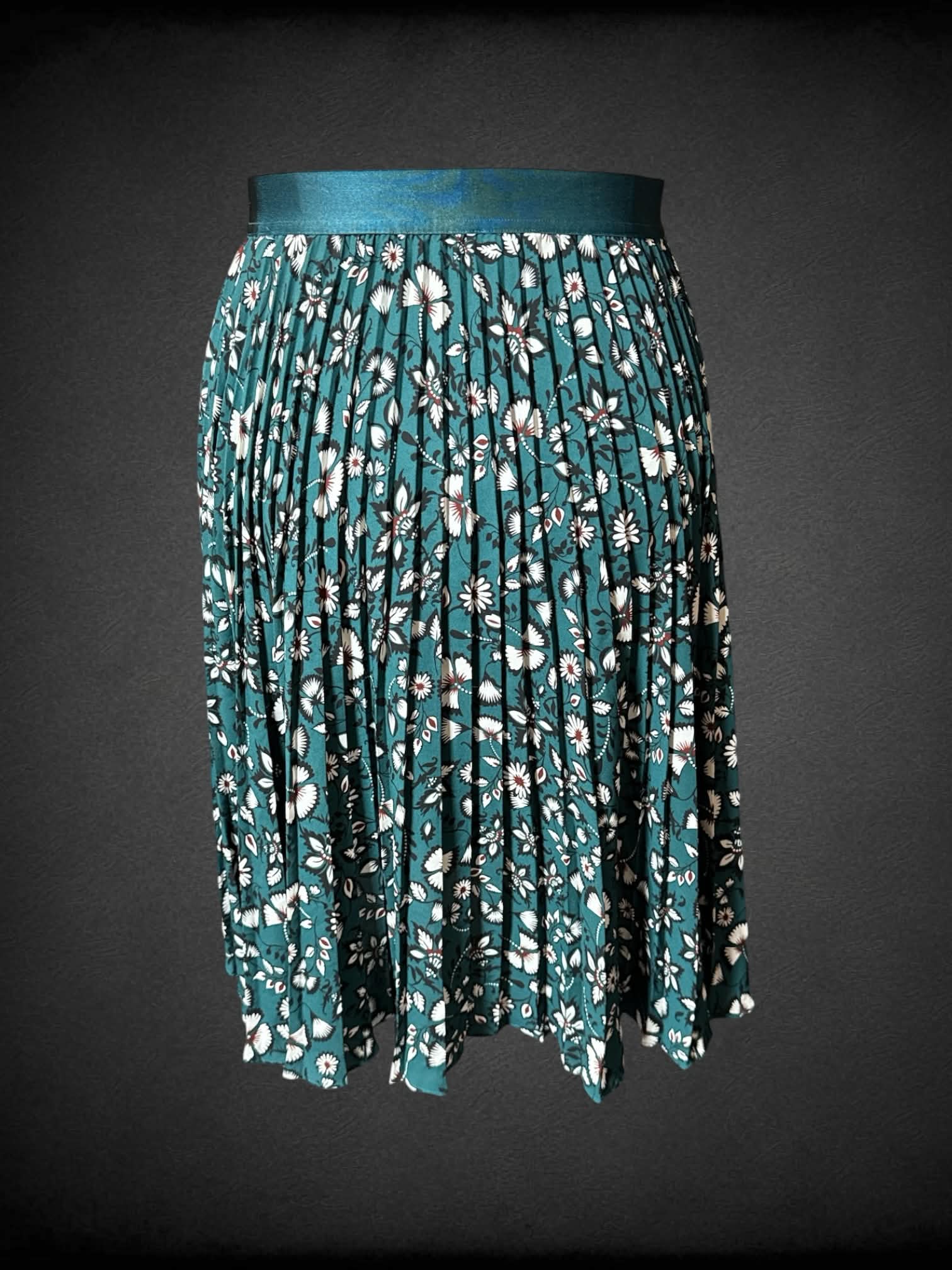 0X Express dark green flowy skirt with lining, and floral print
