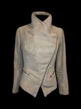 Load image into Gallery viewer, S Vintage 90s light brown faux suede long sleeve asymmetric zip-up jacket w/ pockets
