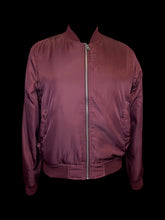 Load image into Gallery viewer, L Burgundy &amp; yellow “Love Yourself” long sleeve zip-up jacket w/ ribbed hem, &amp; pockets
