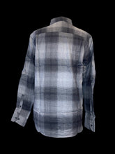 Load image into Gallery viewer, 1X NWT Greyscale windowpane plaid cotton long sleeve button down top w/ folded collar, button cuffs, &amp; chest pocket
