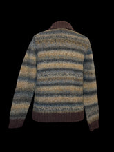 Load image into Gallery viewer, 2X Multicolor earth tone button-up cardigan w/ brown ribbed hems, &amp; pockets
