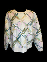 Load image into Gallery viewer, L Off-white &amp; multicolor patchwork quilted long sleeve crew neckline sweater
