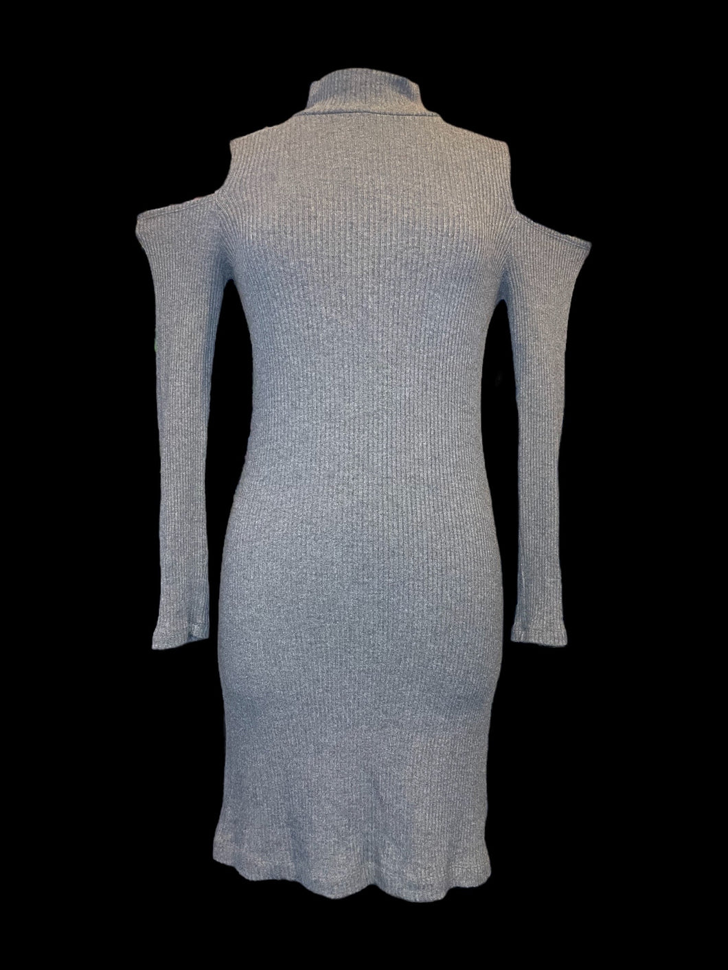 L Grey high neck cold shoulder long sleeve dress w/ ribbed texture