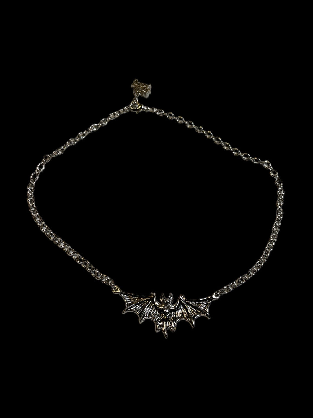 Silver-like bat necklace w/ alligator clasp chain