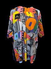 Load image into Gallery viewer, 0X Black, white, &amp; multicolor abstract pattern Adidas pride collection short sleeve v-neckline top w/ mesh cutout details
