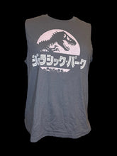Load image into Gallery viewer, 1X Grey sleeveless top w/ light pink Japanese “Jurassic Park” logo
