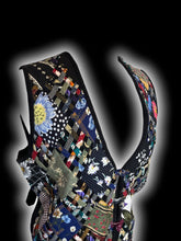Load image into Gallery viewer, XL Vintage black corduroy &amp; multicolor patchwork toggle closure waistcoat
