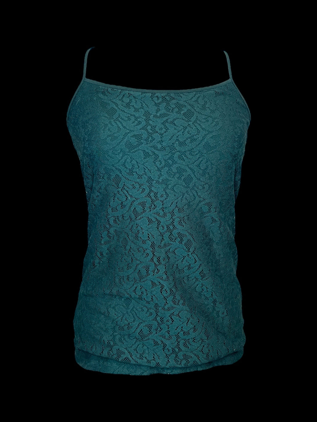 S Dark green lace front sleeveless square neckline top w/ adjustable straps