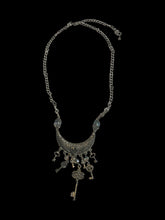 Load image into Gallery viewer, Silver-like crescent, lock &amp; key, &amp; aura beading necklace w/ fully adjustable lobster clasp chain
