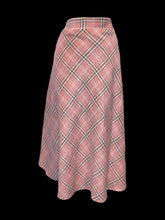 Load image into Gallery viewer, XL Pink, grey, &amp; white plaid wool blend maxi skirt w/ elastic waist, pockets, &amp; zipper closure
