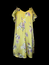 Load image into Gallery viewer, M Yellow &amp; multicolor floral satin flutter sleeve cold shoulder dress
