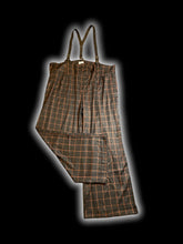 Load image into Gallery viewer, 3X NWT Black &amp; burnt orange windowpane plaid high waist straight leg pants w/ removable adjustable suspenders, cuffed hems, pockets, &amp; six button closure
