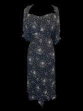 Load image into Gallery viewer, 2X NWT Black &amp; white heart pattern puff sleeve off the shoulder midi dress w/ partial button down closure
