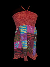 Load image into Gallery viewer, S Multicolor earth tone patchwork halter dress w/ shirred bodice
