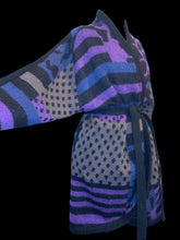 Load image into Gallery viewer, 3X Vintage 80s black, purple, blue, &amp; grey multi-pattern long sleeve open front cardigan w/ cloth belt

