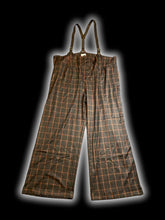 Load image into Gallery viewer, 3X NWT Black &amp; burnt orange windowpane plaid high waist straight leg pants w/ removable adjustable suspenders, cuffed hems, pockets, &amp; six button closure
