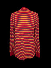 Load image into Gallery viewer, 0X Red, yellow, &amp; grey stripe waffle knit long sleeve crew neck top
