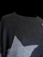 Load image into Gallery viewer, 4X Black knit sweater w/ metallic knit star pattern, &amp; red hems
