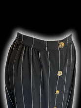 Load image into Gallery viewer, 2X Black &amp; white pinstripe button down maxi skirt w/ belt loops, &amp; pockets
